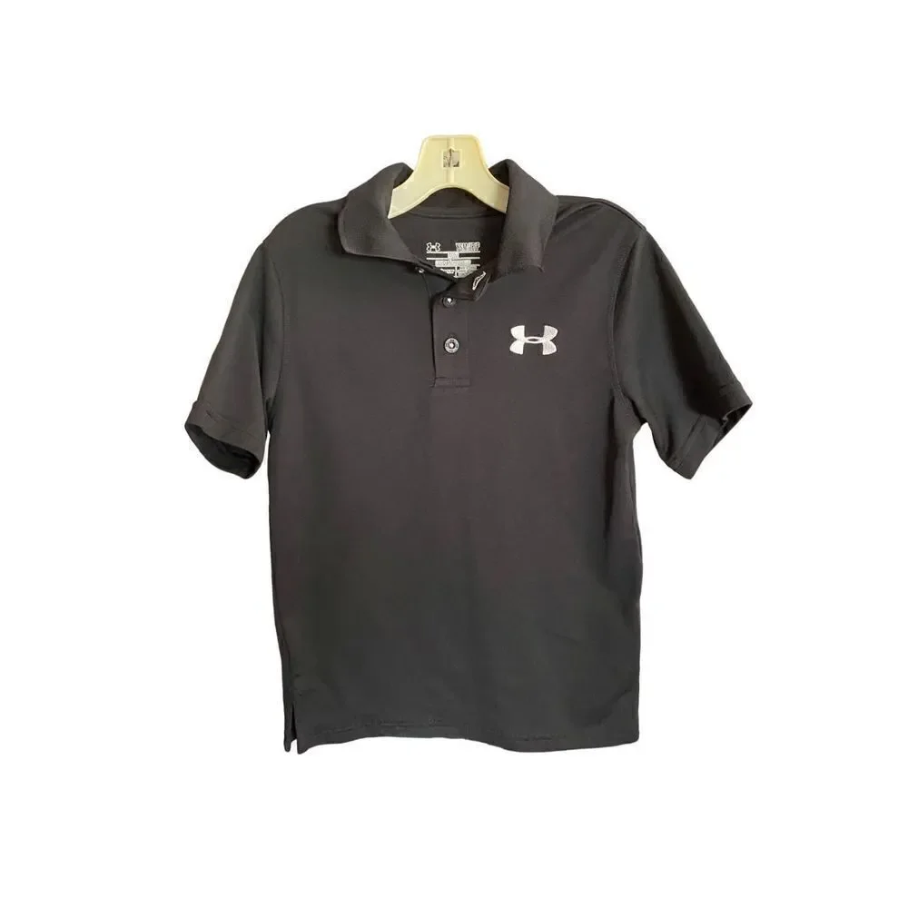 Under armor NWOT boys, black loose heat, guard polo, short sleeve top /small